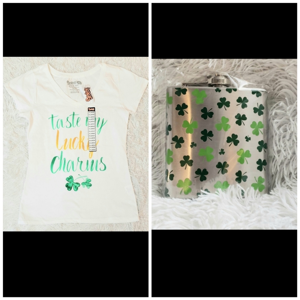 NWOT St. Patricks day flask with XL TShirt